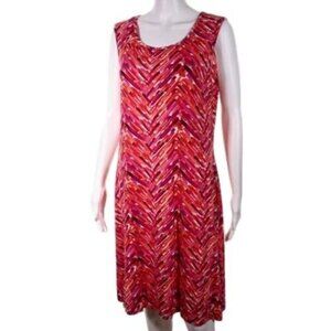 Klozlyne Dress Womens Size L Stretchy Tunic Sleeveless Red Multi Colored Chevron